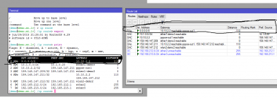 Nastaveny MK cez OSPF protokol - terminal a routrovacia tabulka.png